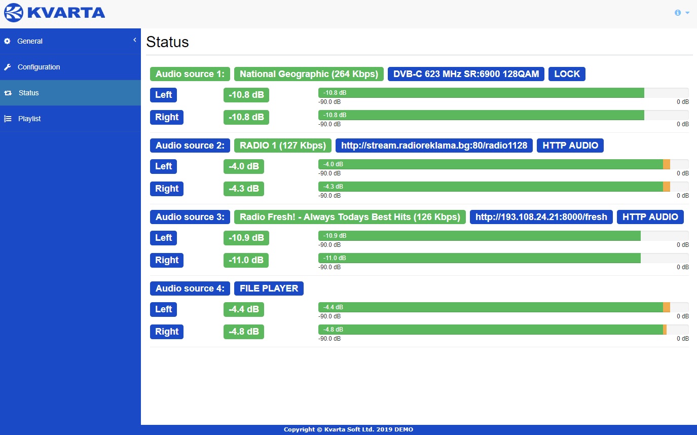 Broadcast Audio Decoder. Audio source from tuner or IP for radio broadcasters.